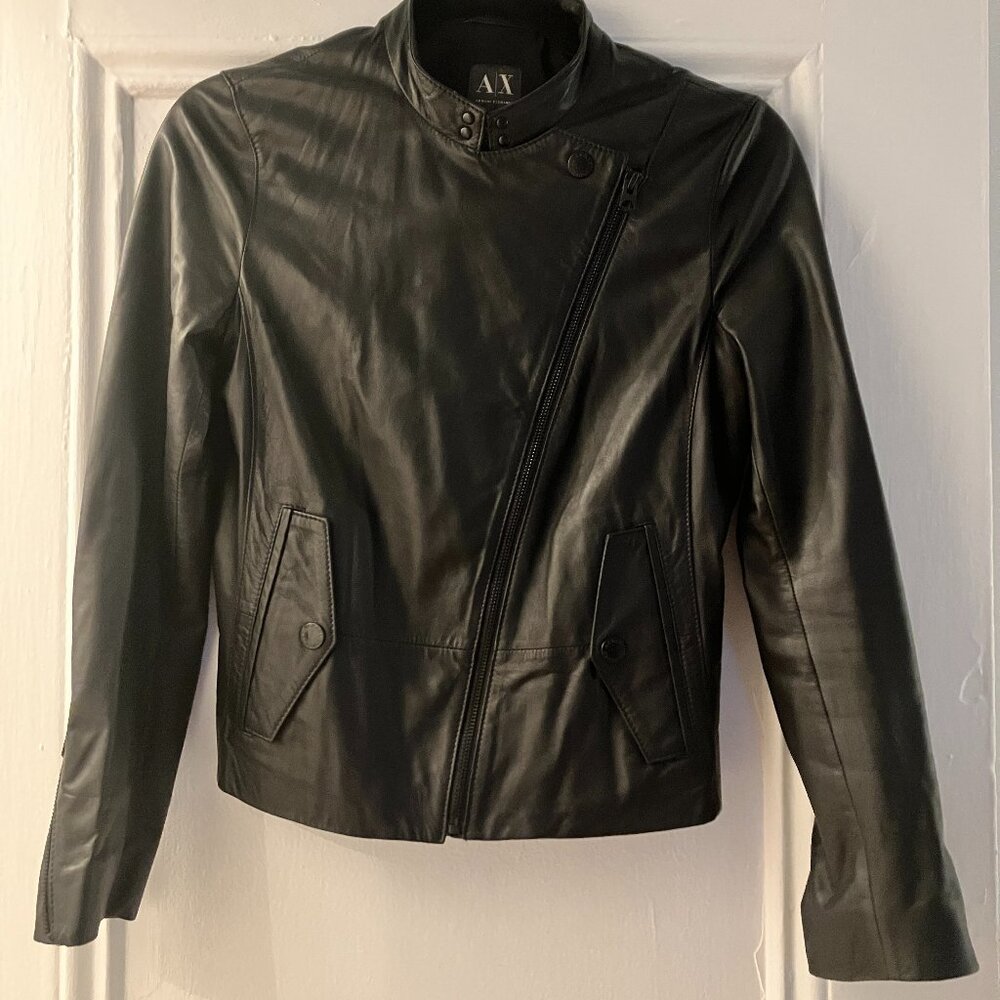 A/X ARMANI EXCHANGE 100% LAMB LEATHER FITTED MOTO JACKET